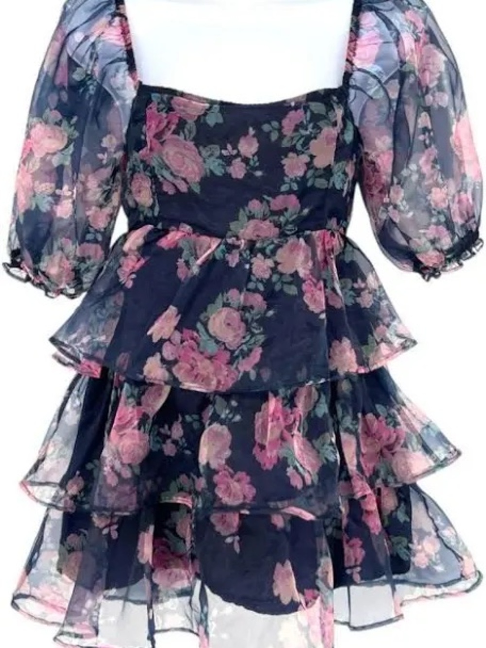 Floral Tiered Navy and Pink ruffle dress Altard State!
